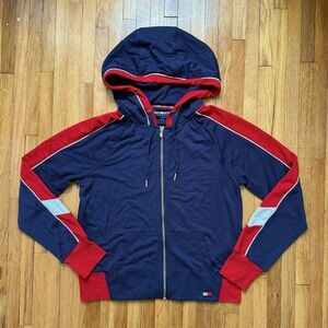 Tommy Hilfiger Sport Zip Up Sweatshirt Women’s Size Small Navy Blue Red Full Zip